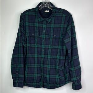 L.L. Bean 505597 Fleece-Lined Flannel Shirt Snap-Front Green Plaid Medium